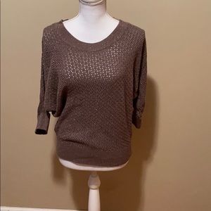 Express 3/4 sleeve glittery brown sweater